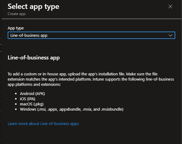 Line-of-business app deployment to Intune