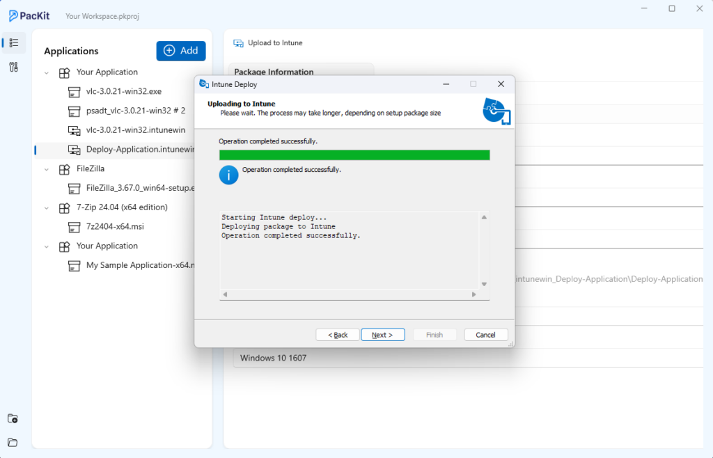 Uploading to Intune process starting in PacKit