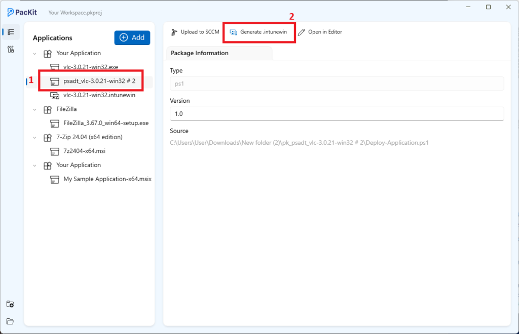 Generate .intunewin for a PSADT package with PacKit 