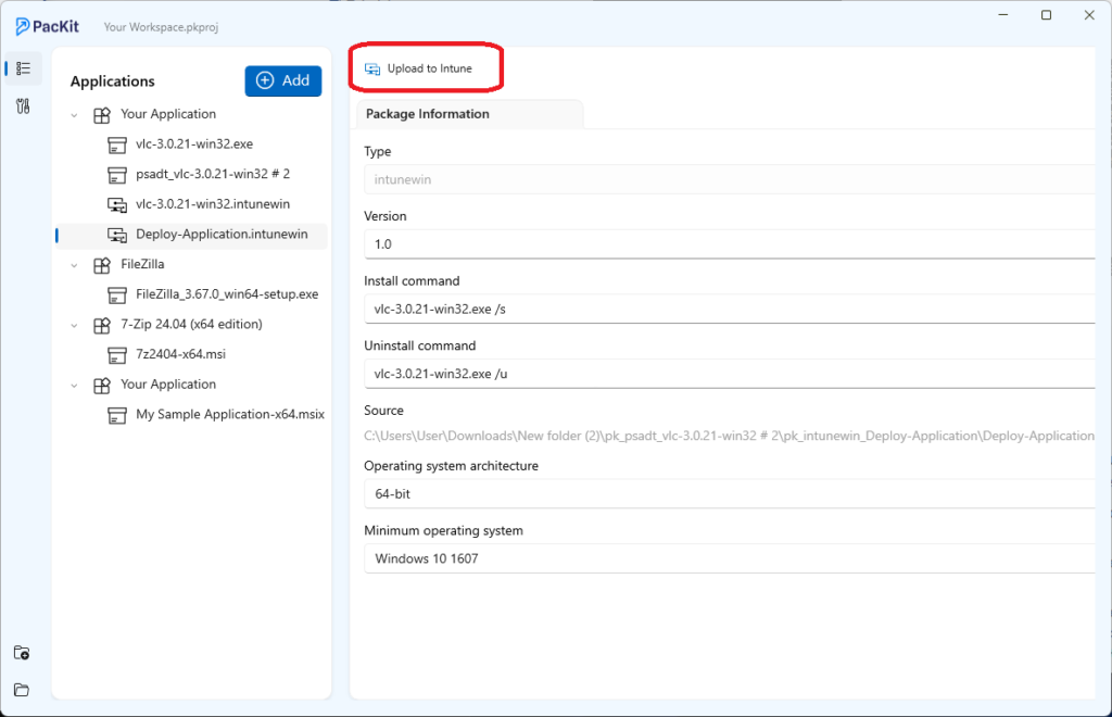 Upload packages to Intune with PacKit