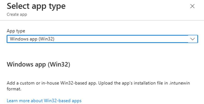 Select app type to Windows app (Win32)