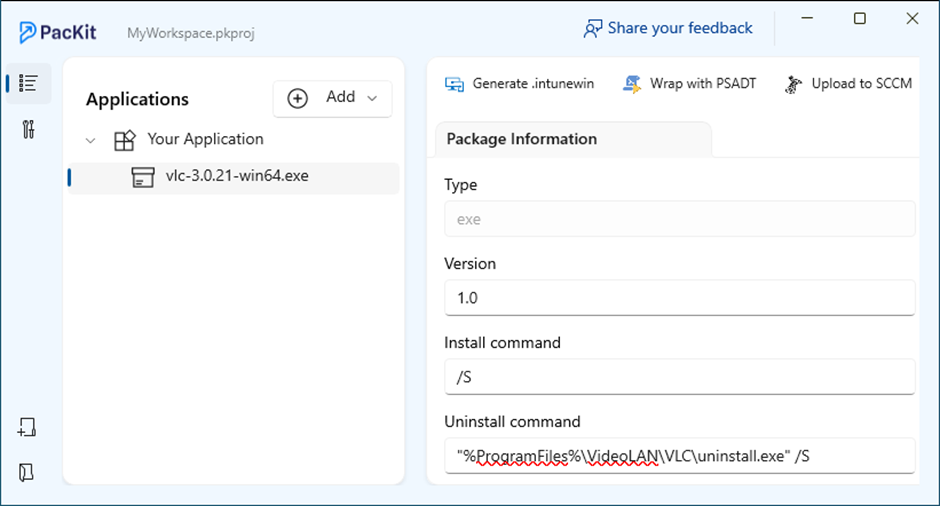 Wrap EXE file with PSADT in PacKit